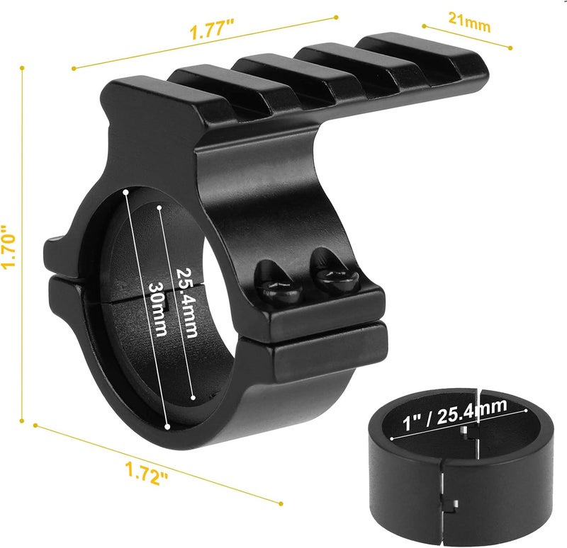 FENTUK 1"/25.4mm & 30mm Rifle Scope Ring Adaptor with Rail - Tactical Light Barrel Clamp Mounts for Scope Flashlight Laser Sight Optics - with 4 Slot 21mm Picatinny Rail on Top - Image 4